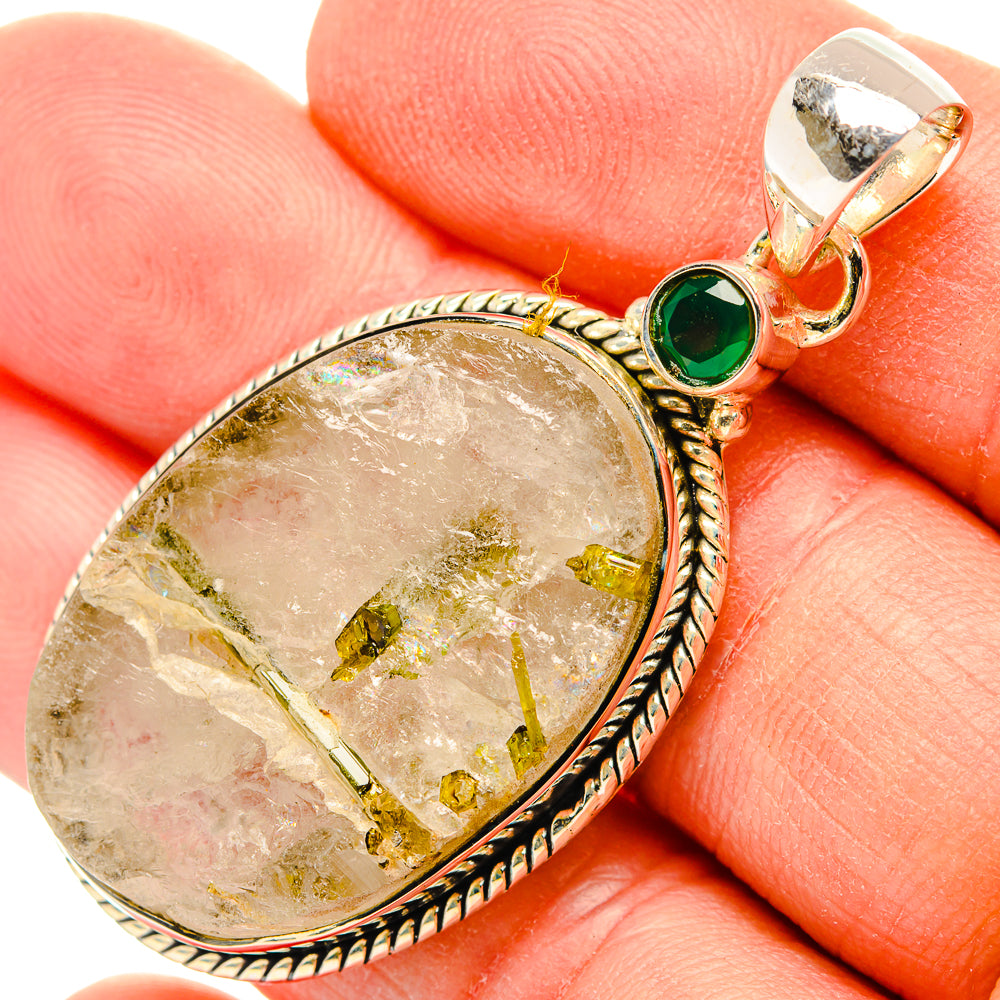 Green Tourmaline In Quartz Pendants handcrafted by Anasilvercos - PD31140
