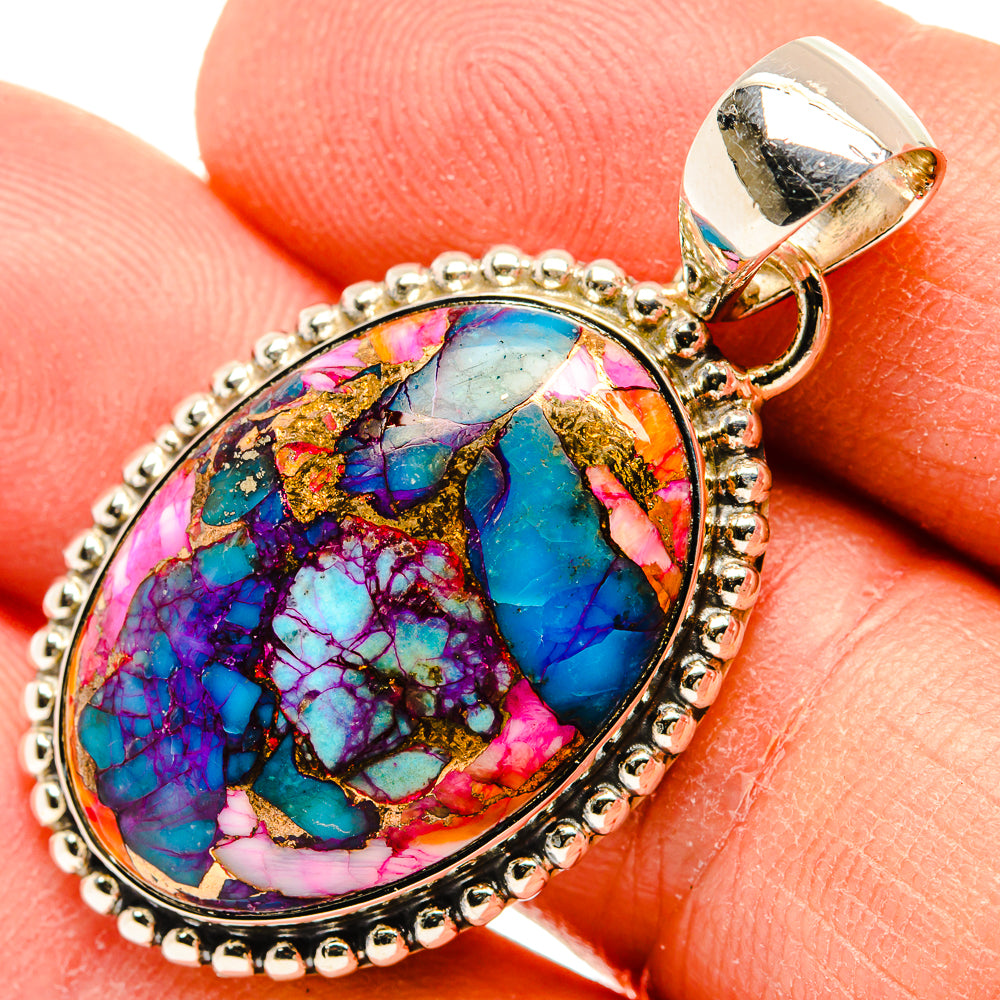 Kingman Pink Dahlia Turquoise Pendants handcrafted by Anasilvercos - PD31202