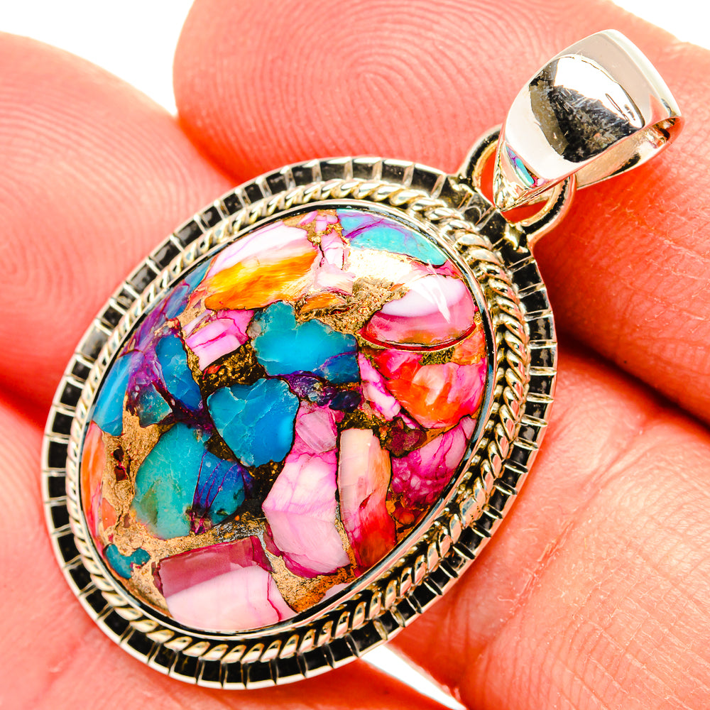 Kingman Pink Dahlia Turquoise Pendants handcrafted by Anasilvercos - PD31261