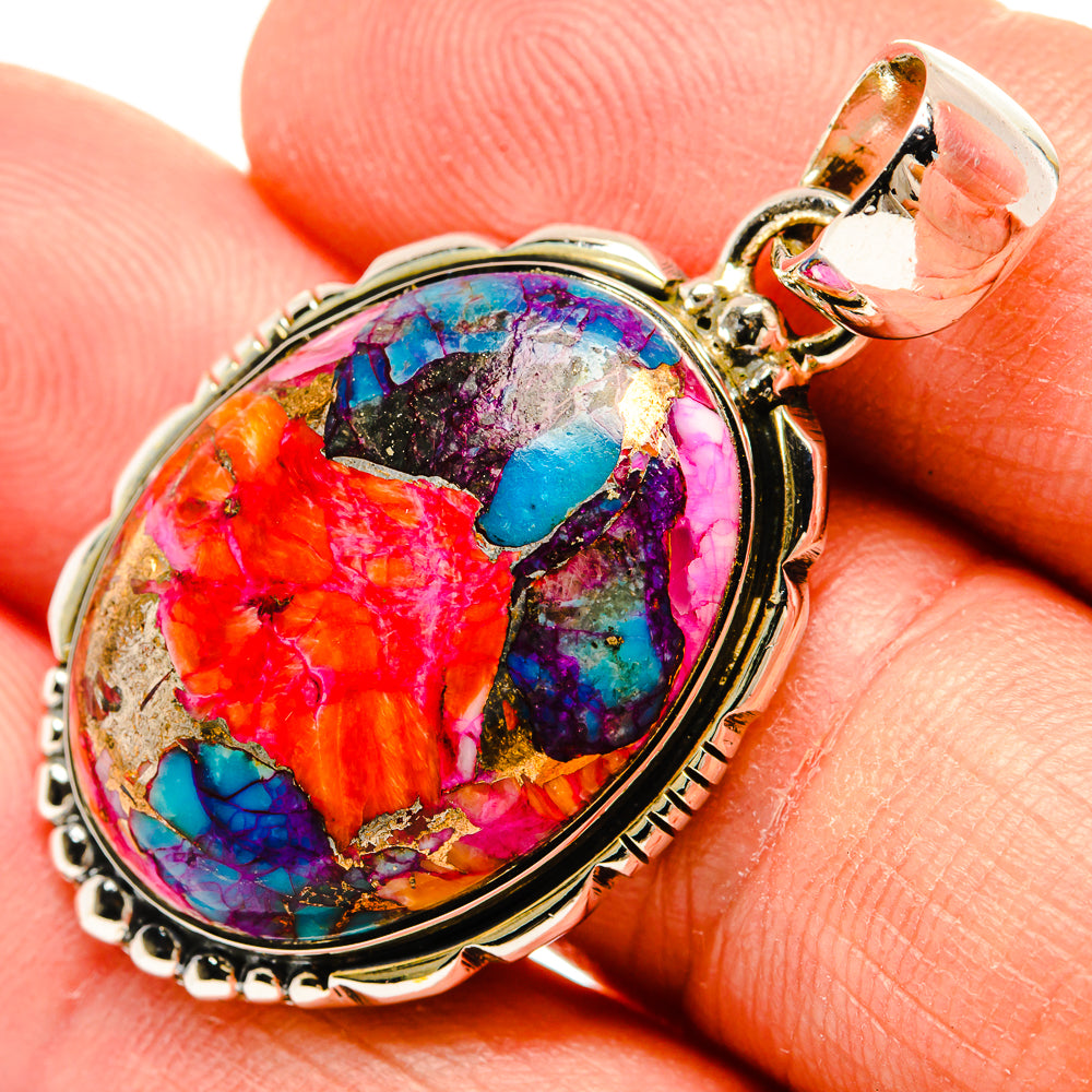 Kingman Pink Dahlia Turquoise Pendants handcrafted by Anasilvercos - PD31267