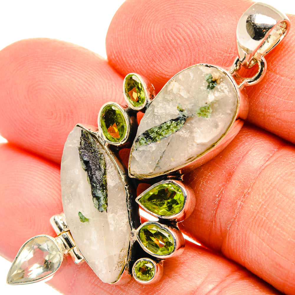 Green Tourmaline In Quartz Pendants handcrafted by Anasilvercos - PD31305