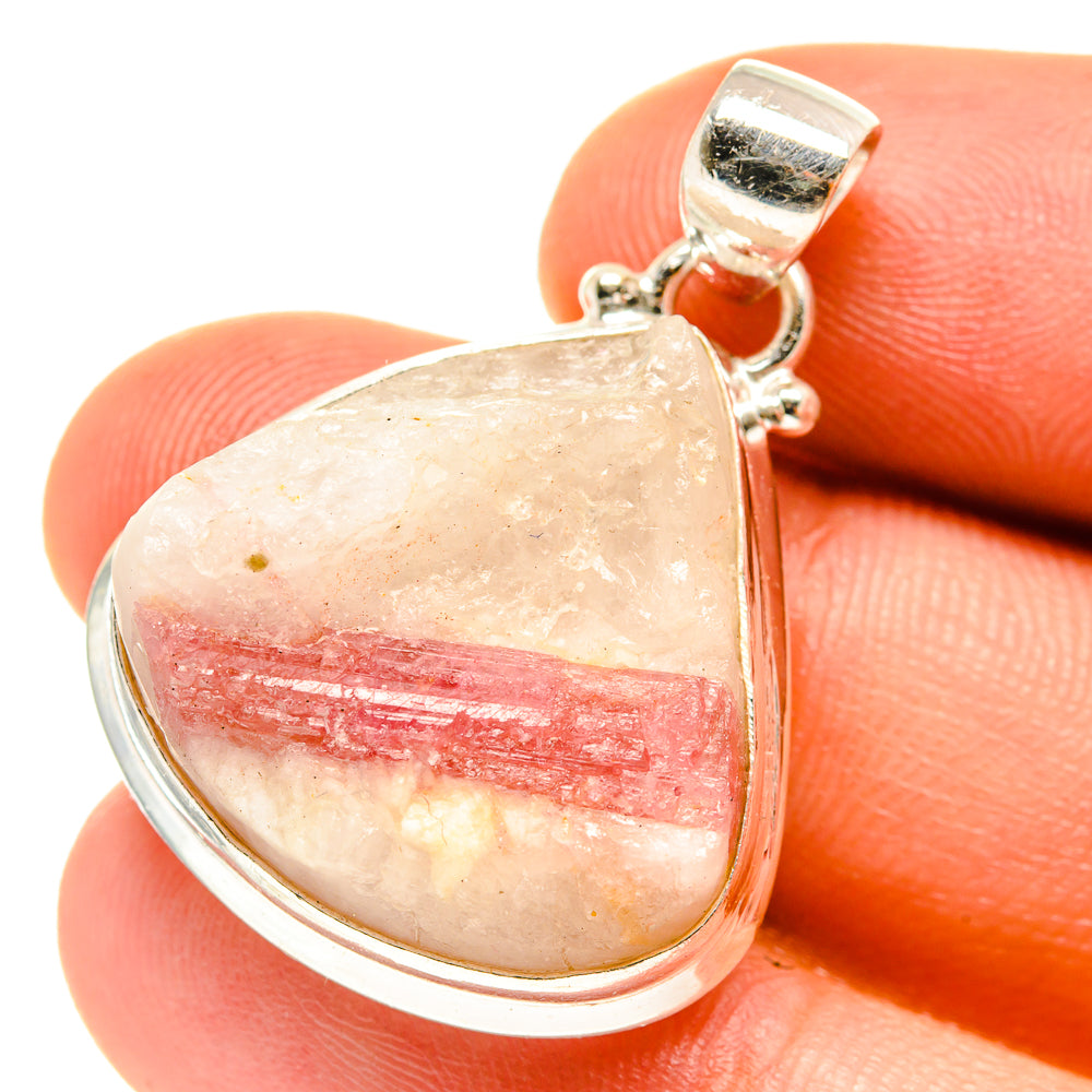 Pink Tourmaline In Quartz Pendants handcrafted by Anasilvercos - PD3149