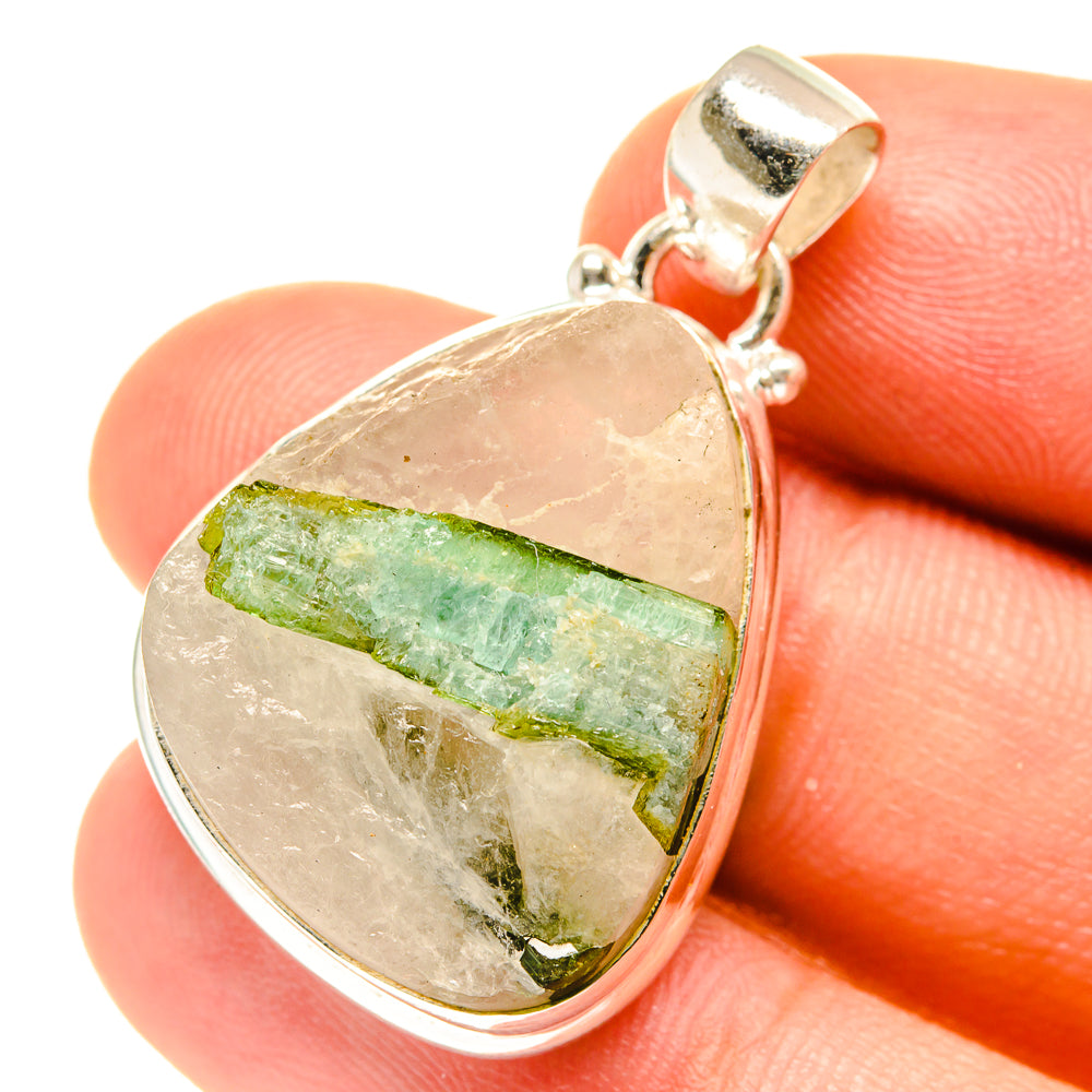 Green Tourmaline In Quartz Pendants handcrafted by Anasilvercos - PD3166