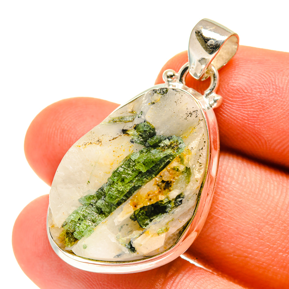 Green Tourmaline In Quartz Pendants handcrafted by Anasilvercos - PD3178
