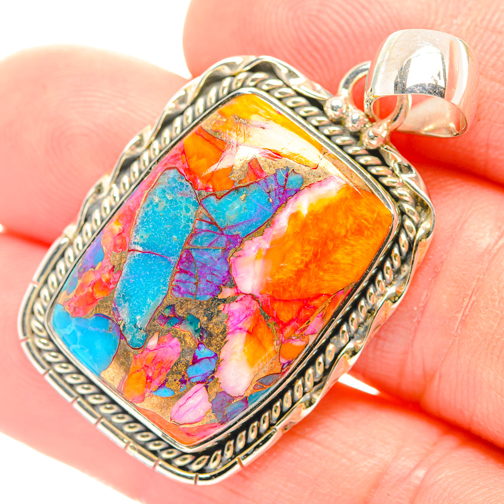 Kingman Pink Dahlia Turquoise Pendants handcrafted by Anasilvercos - PD31995