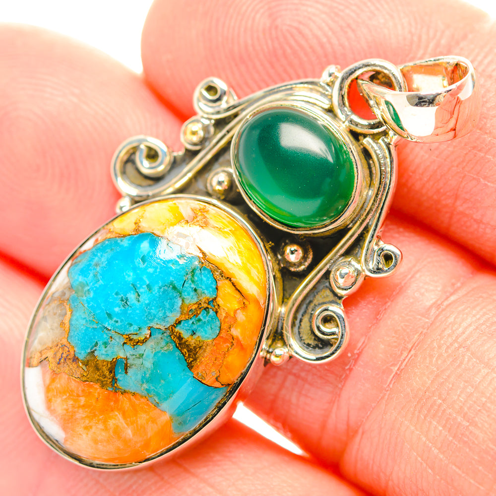 Blue Orange Copper Composite Turquoise Pendants handcrafted by Anasilvercos - PD32012