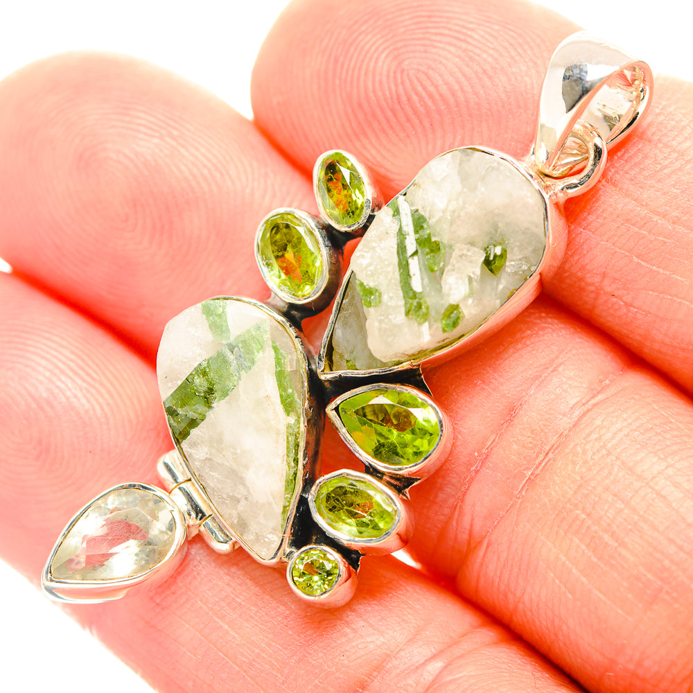 Green Tourmaline In Quartz Pendants handcrafted by Anasilvercos - PD32034
