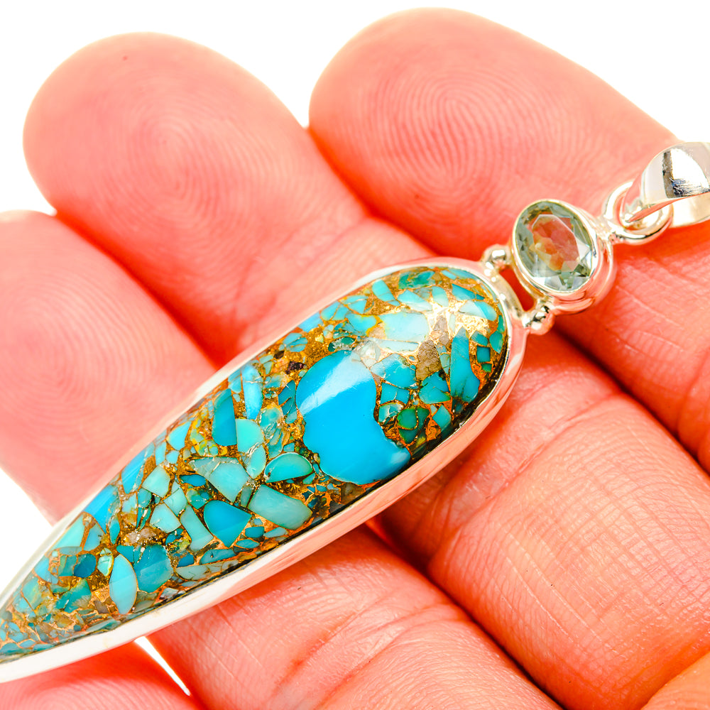 Blue Copper Composite Turquoise Pendants handcrafted by Anasilvercos - PD32505