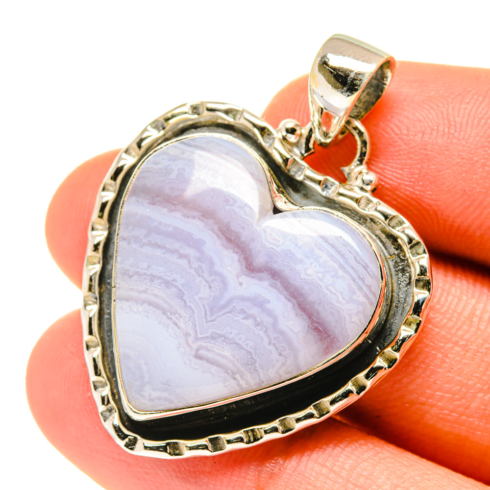 Blue Lace Agate Pendants handcrafted by Anasilvercos - PD3293