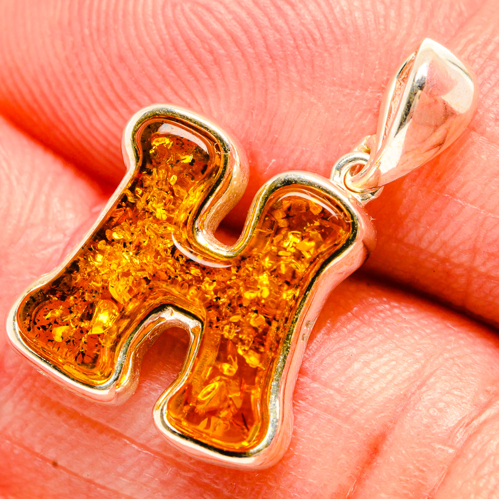 Baltic Amber Letter H Pendants handcrafted by Anasilvercos - PD33095