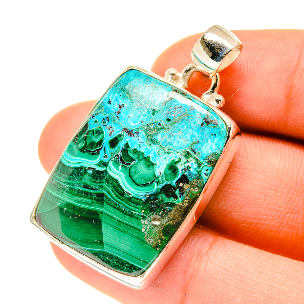 Malachite In Chrysocolla Pendants handcrafted by Anasilvercos - PD3370