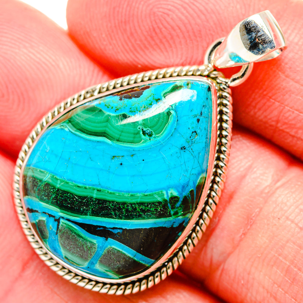 Malachite In Chrysocolla Pendants handcrafted by Anasilvercos - PD33724