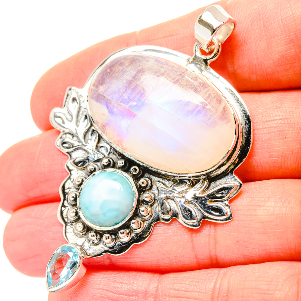 Rainbow Moonstone Pendants handcrafted by Anasilvercos - PD33950