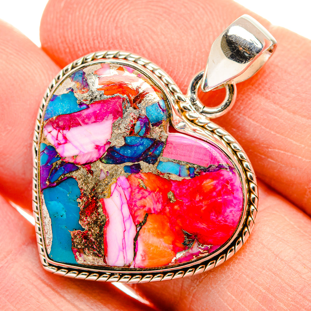Kingman Pink Dahlia Turquoise Pendants handcrafted by Anasilvercos - PD34019