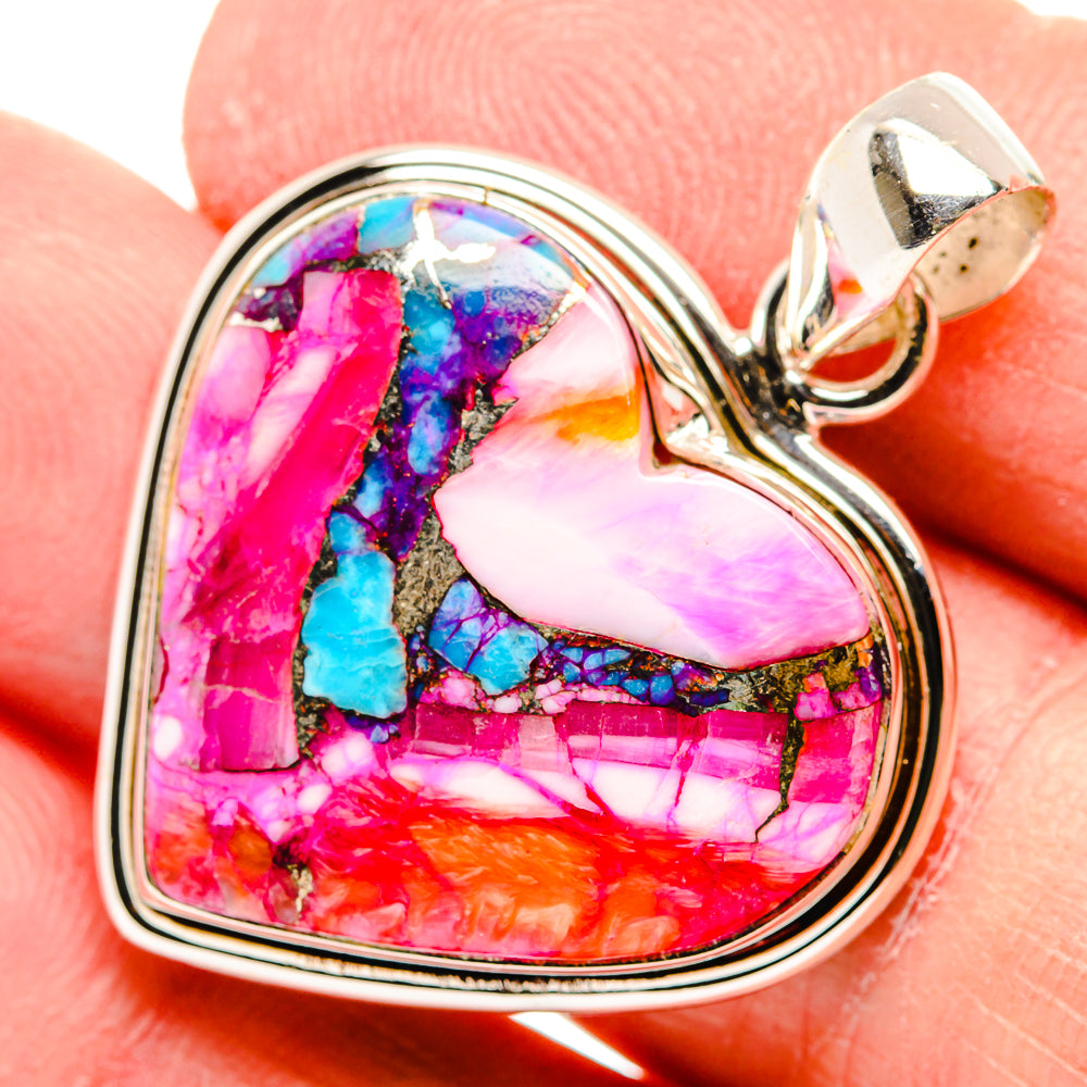 Kingman Pink Dahlia Turquoise Pendants handcrafted by Anasilvercos - PD34047