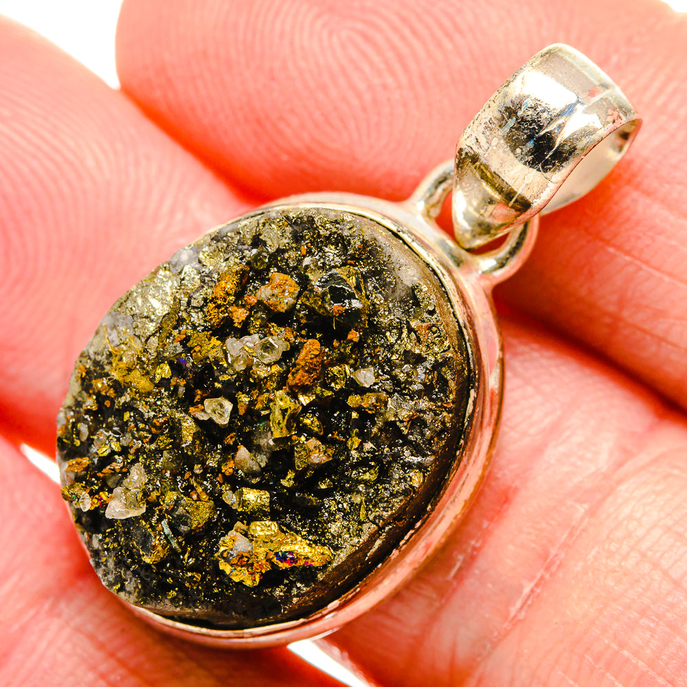 Spectro Pyrite Druzy Pendants handcrafted by Anasilvercos - PD34318