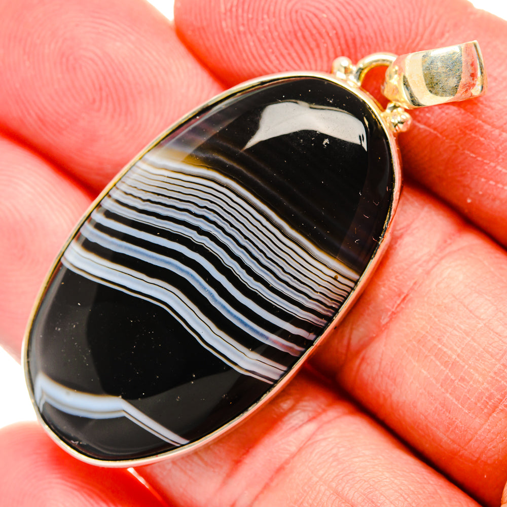 Black Botswana Agate Pendants handcrafted by Anasilvercos - PD34368