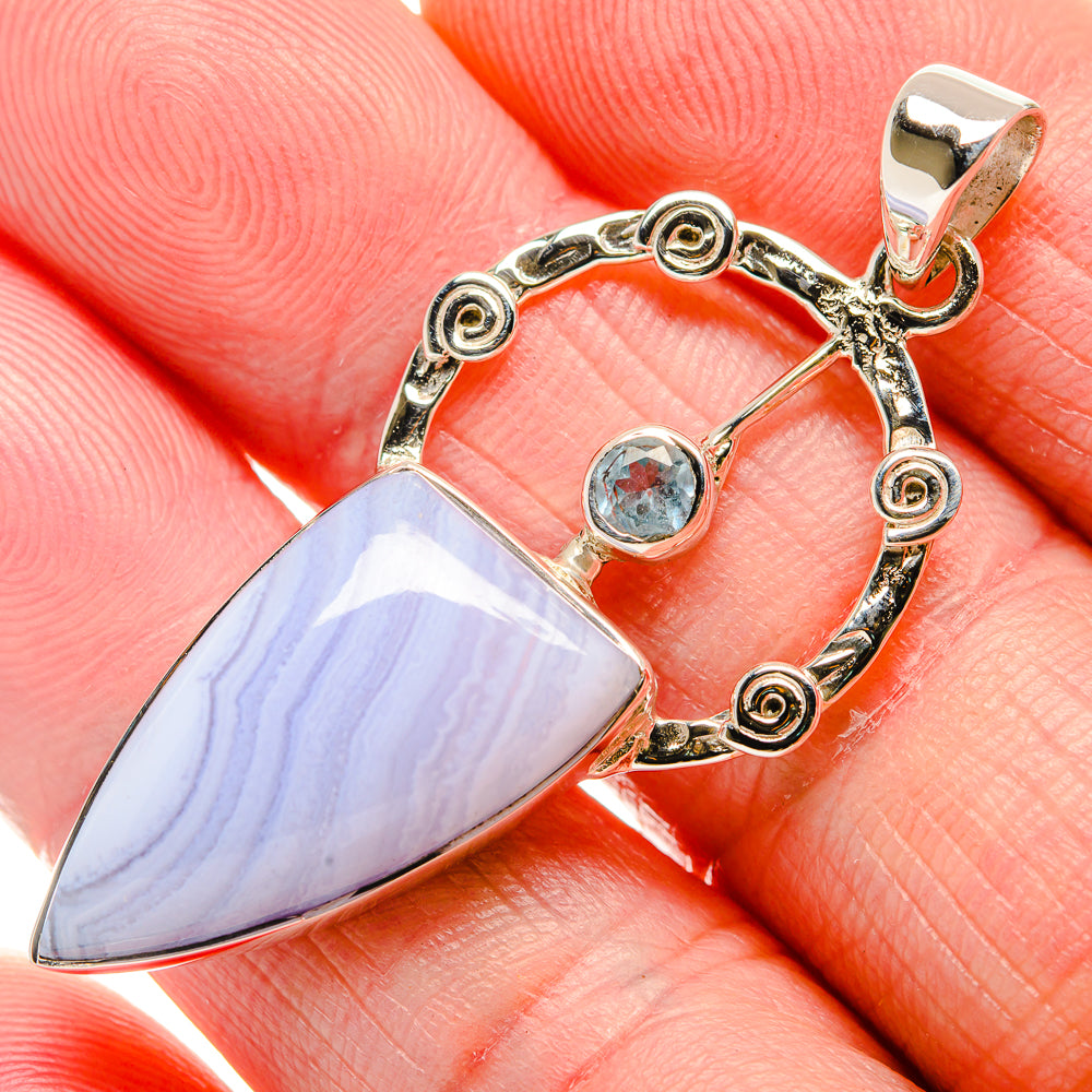 Blue Lace Agate Pendants handcrafted by Anasilvercos - PD34557