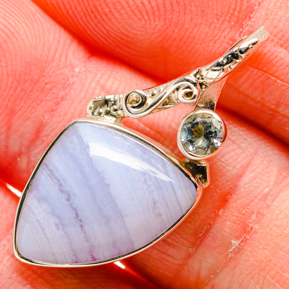 Blue Lace Agate Pendants handcrafted by Anasilvercos - PD34567
