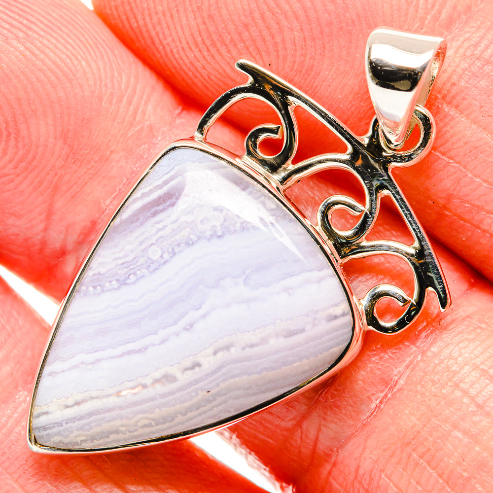 Blue Lace Agate Pendants handcrafted by Anasilvercos - PD35049