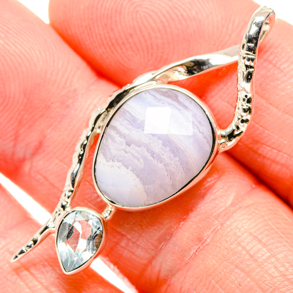 Blue Lace Agate Pendants handcrafted by Anasilvercos - PD35051