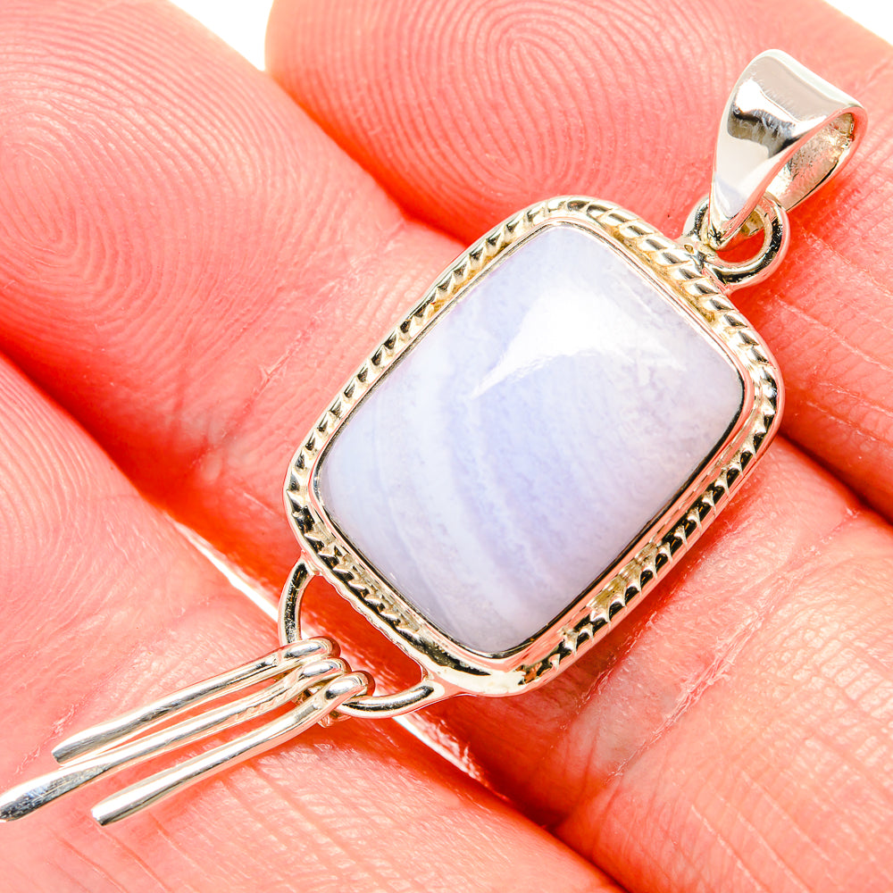 Blue Lace Agate Pendants handcrafted by Anasilvercos - PD35088
