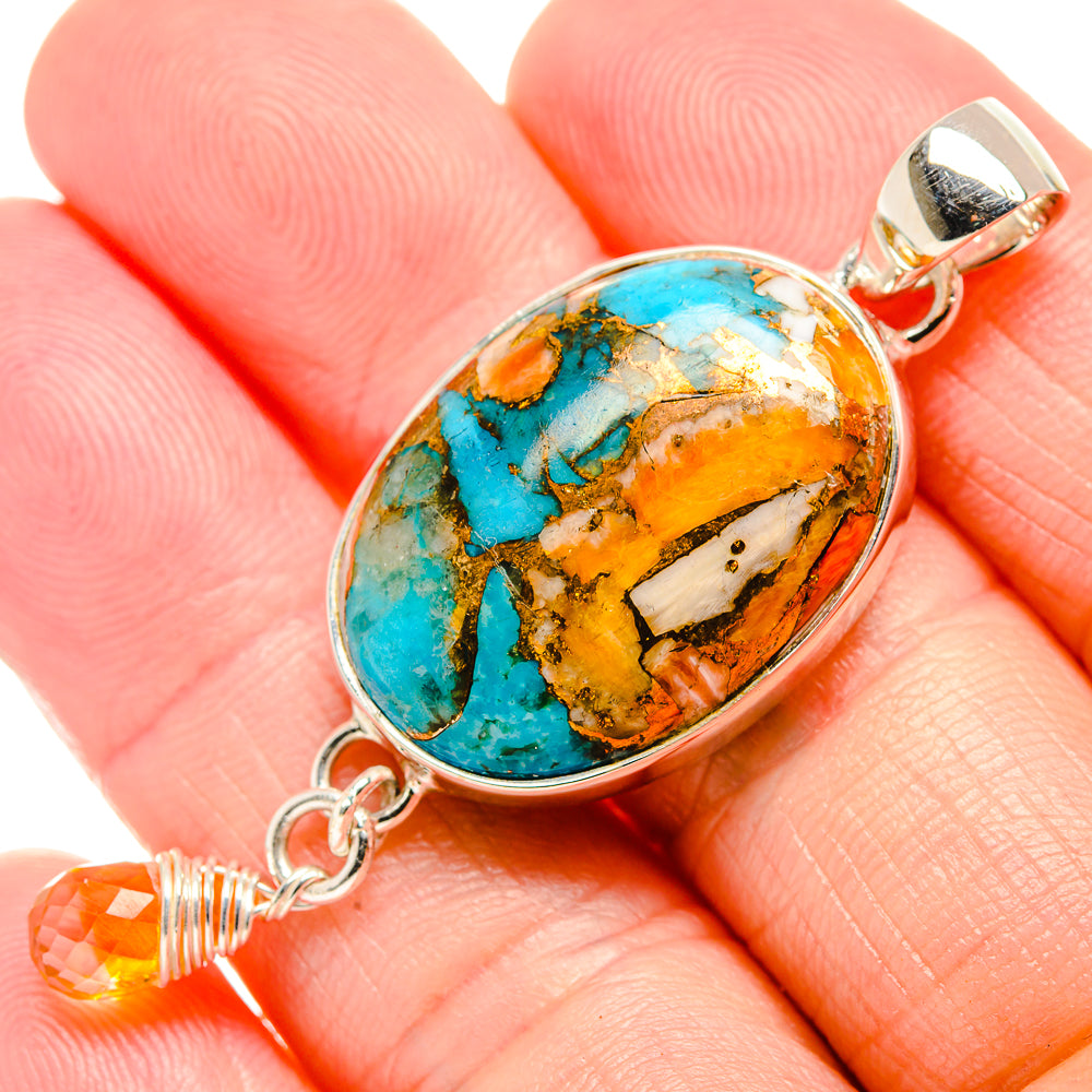 Blue Orange Copper Composite Turquoise Pendants handcrafted by Anasilvercos - PD35439