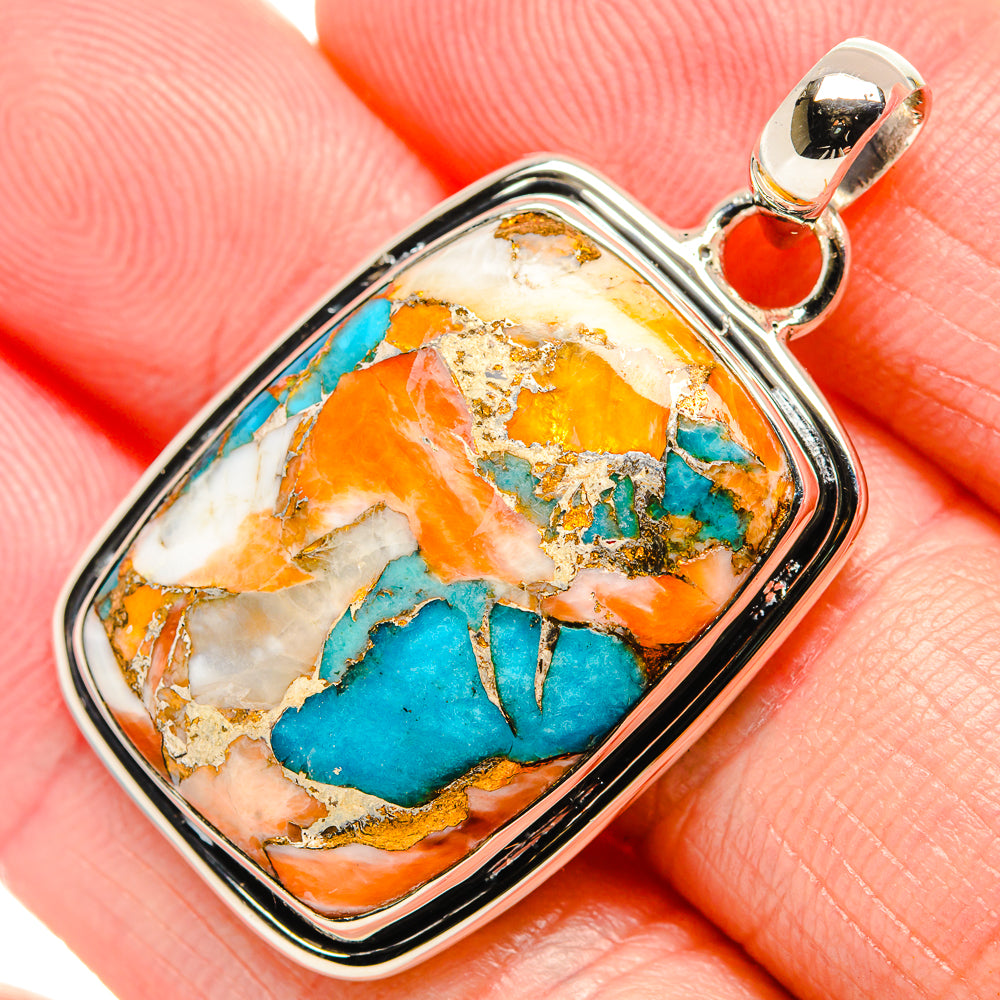 Blue Orange Copper Composite Turquoise Pendants handcrafted by Anasilvercos - PD35440