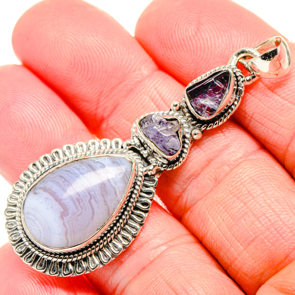 Blue Lace Agate Pendants handcrafted by Anasilvercos - PD35499