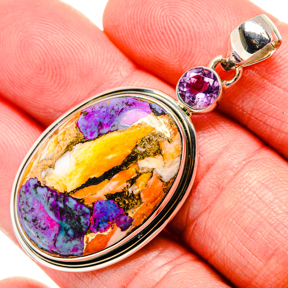 Orange Purple Copper Composite Turquoise Pendants handcrafted by Anasilvercos - PD35523
