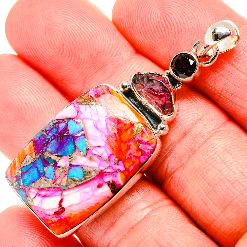Kingman Pink Dahlia Turquoise Pendants handcrafted by Anasilvercos - PD35527