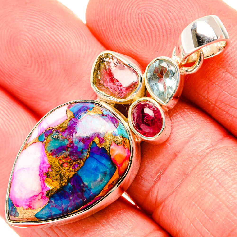 Kingman Pink Dahlia Turquoise Pendants handcrafted by Anasilvercos - PD35541