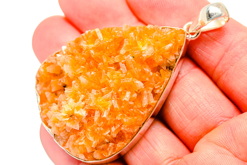 Orange Calcite Crystal Pendants handcrafted by Anasilvercos - PD35547