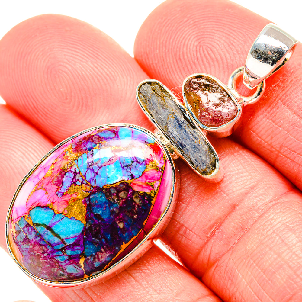 Kingman Pink Dahlia Turquoise Pendants handcrafted by Anasilvercos - PD35551