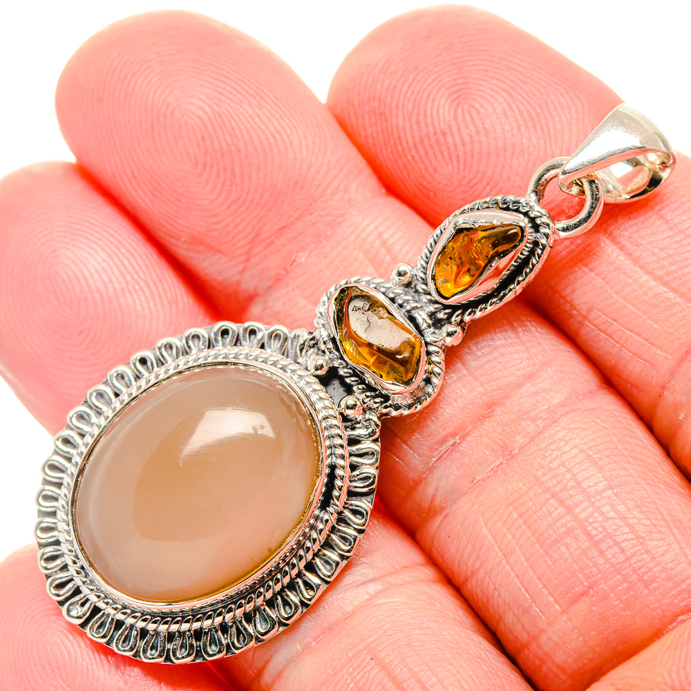 Peach Moonstone Pendants handcrafted by Anasilvercos - PD35651