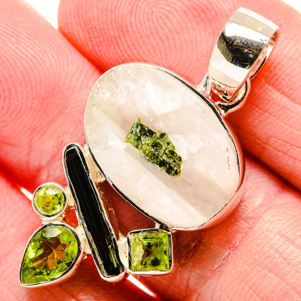 Green Tourmaline In Quartz Pendants handcrafted by Anasilvercos - PD35674