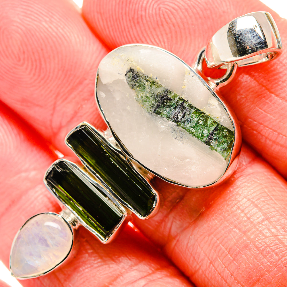Green Tourmaline In Quartz Pendants handcrafted by Anasilvercos - PD35684