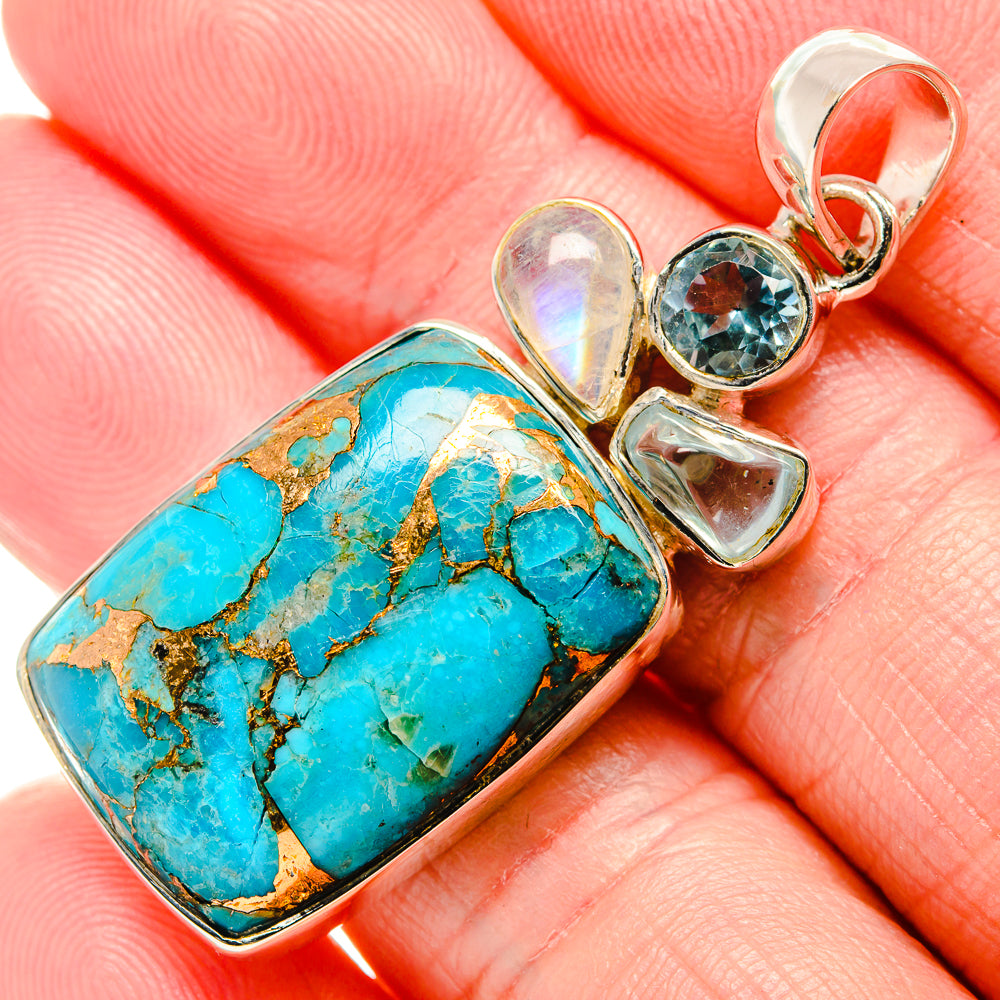 Blue Copper Composite Turquoise Pendants handcrafted by Anasilvercos - PD35747
