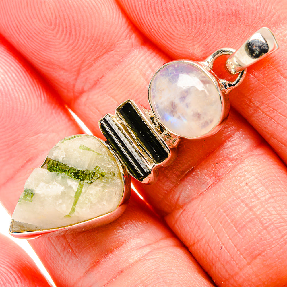 Green Tourmaline In Quartz Pendants handcrafted by Anasilvercos - PD35778