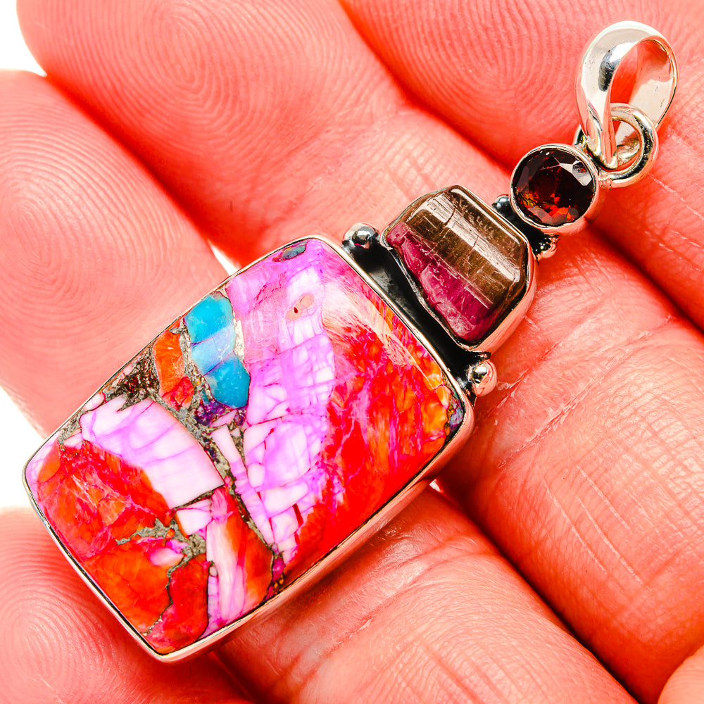 Kingman Pink Dahlia Turquoise Pendants handcrafted by Anasilvercos - PD35928