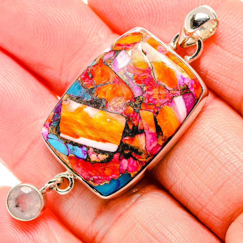 Kingman Pink Dahlia Turquoise Pendants handcrafted by Anasilvercos - PD36152