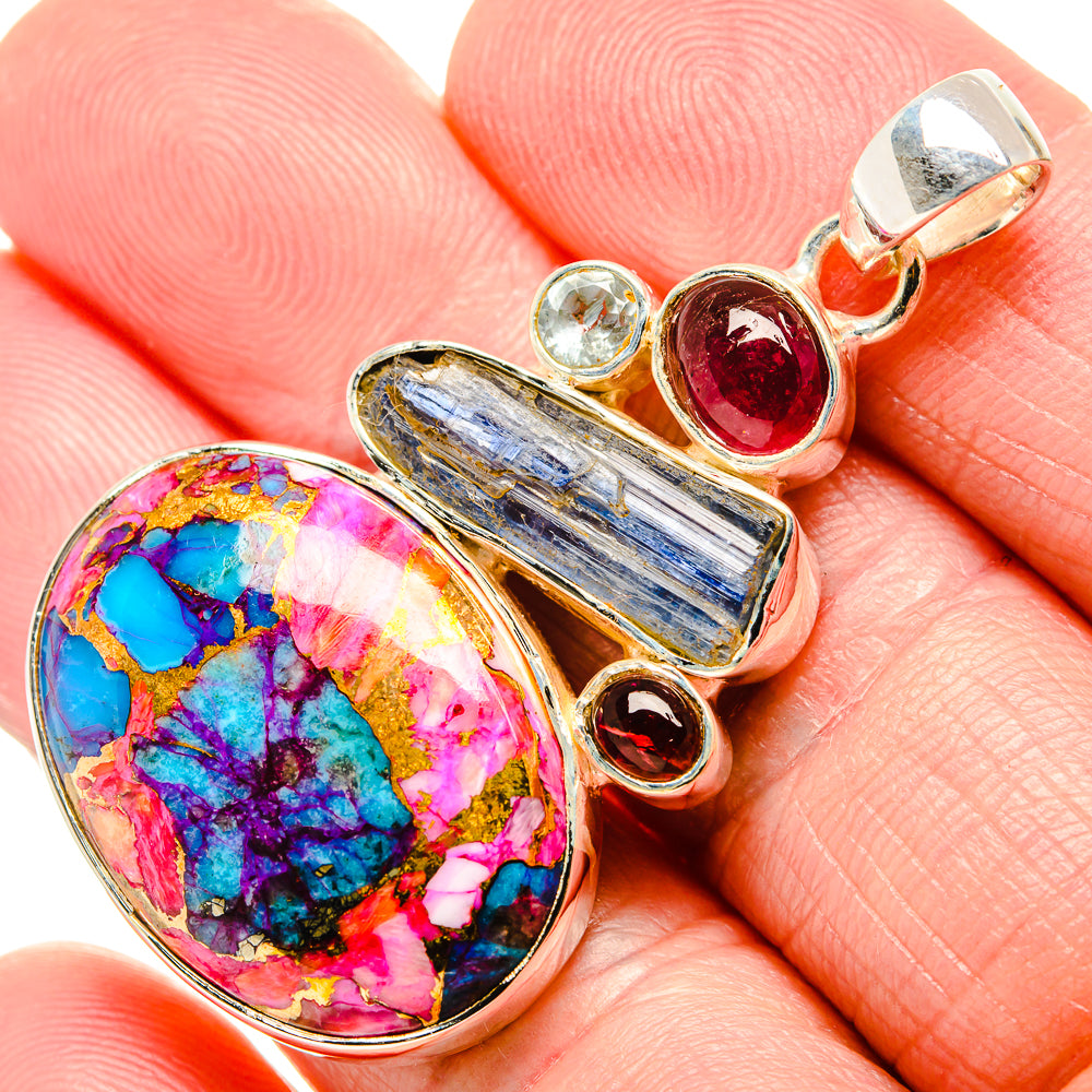 Kingman Pink Dahlia Turquoise Pendants handcrafted by Anasilvercos - PD36175