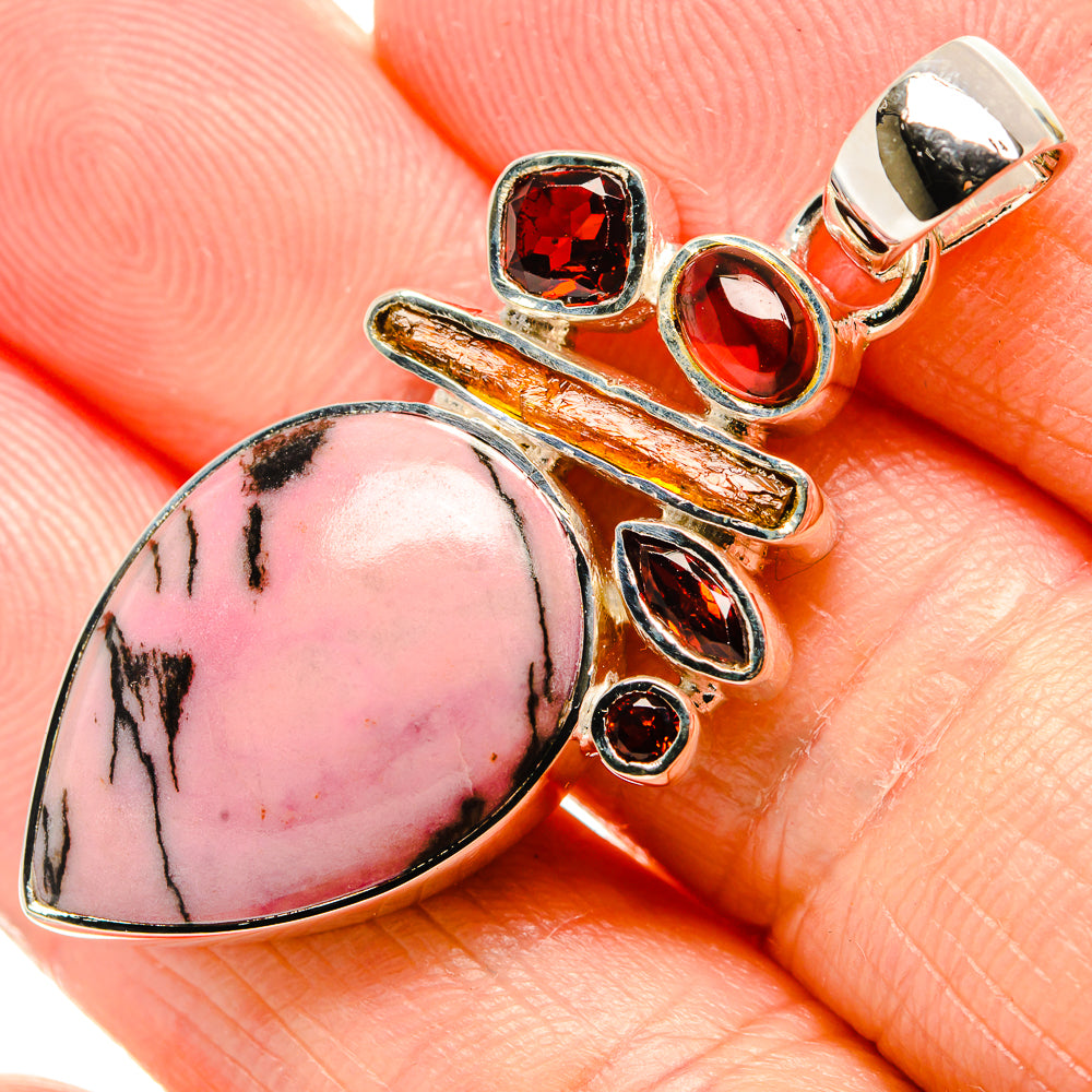 Rhodonite, Garnet, Carnelian Pendants handcrafted by Anasilvercos - PD36188