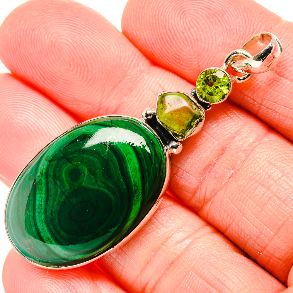 Malachite, Peridot Pendants handcrafted by Anasilvercos - PD36194