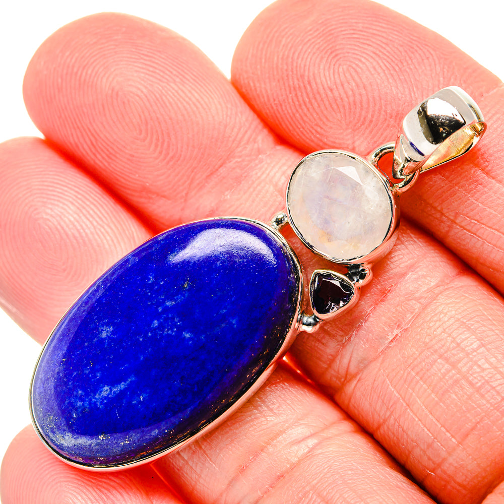 Lapis Lazuli, Rainbow Moonstone Pendants handcrafted by Anasilvercos - PD36195