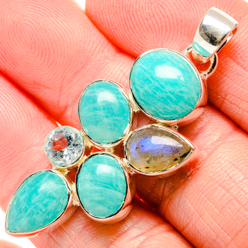 Amazonite, Labradorite, Blue Topaz Pendants handcrafted by Anasilvercos - PD36198