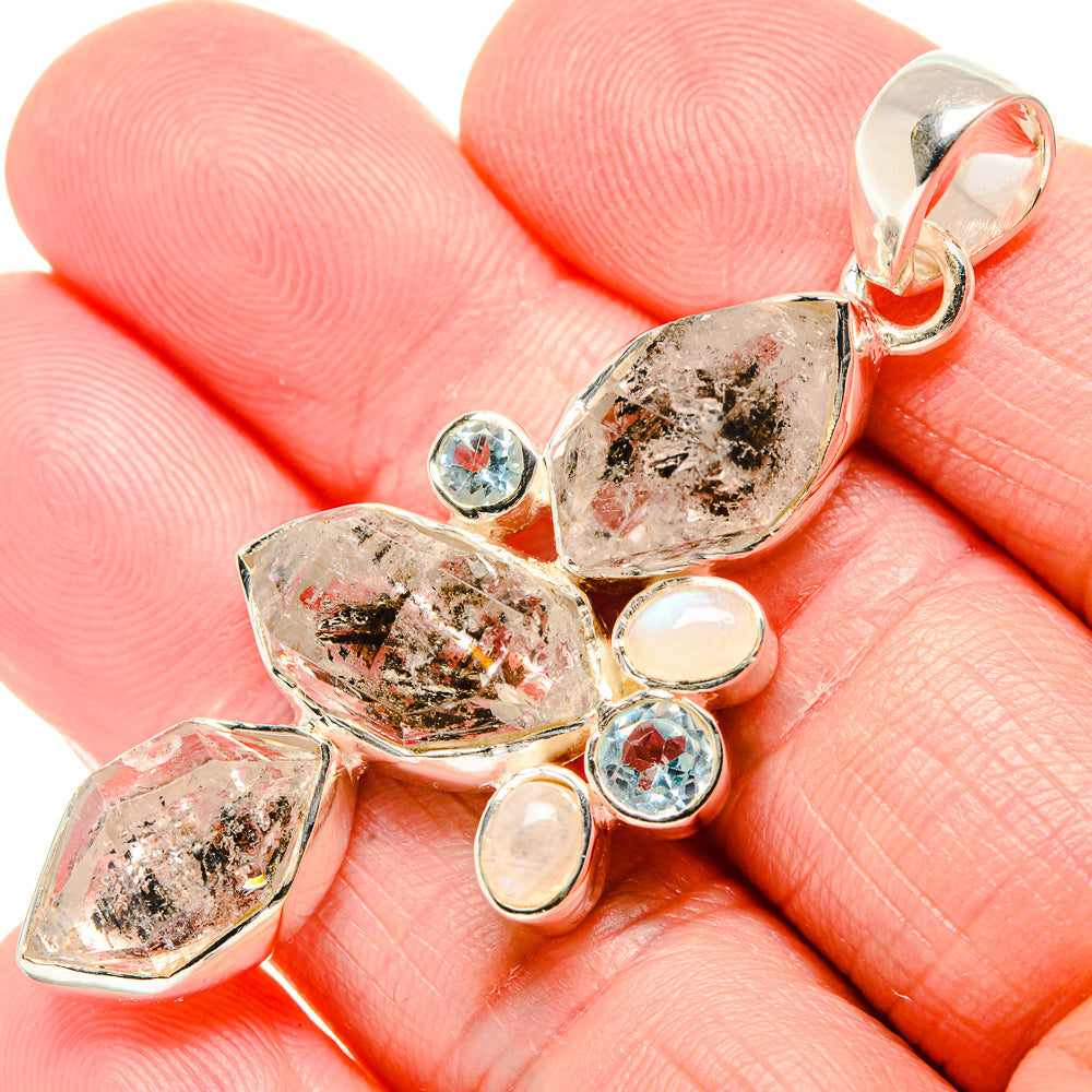 Herkimer Diamond, Blue Topaz, Rainbow Moonstone Pendants handcrafted by Anasilvercos - PD36204