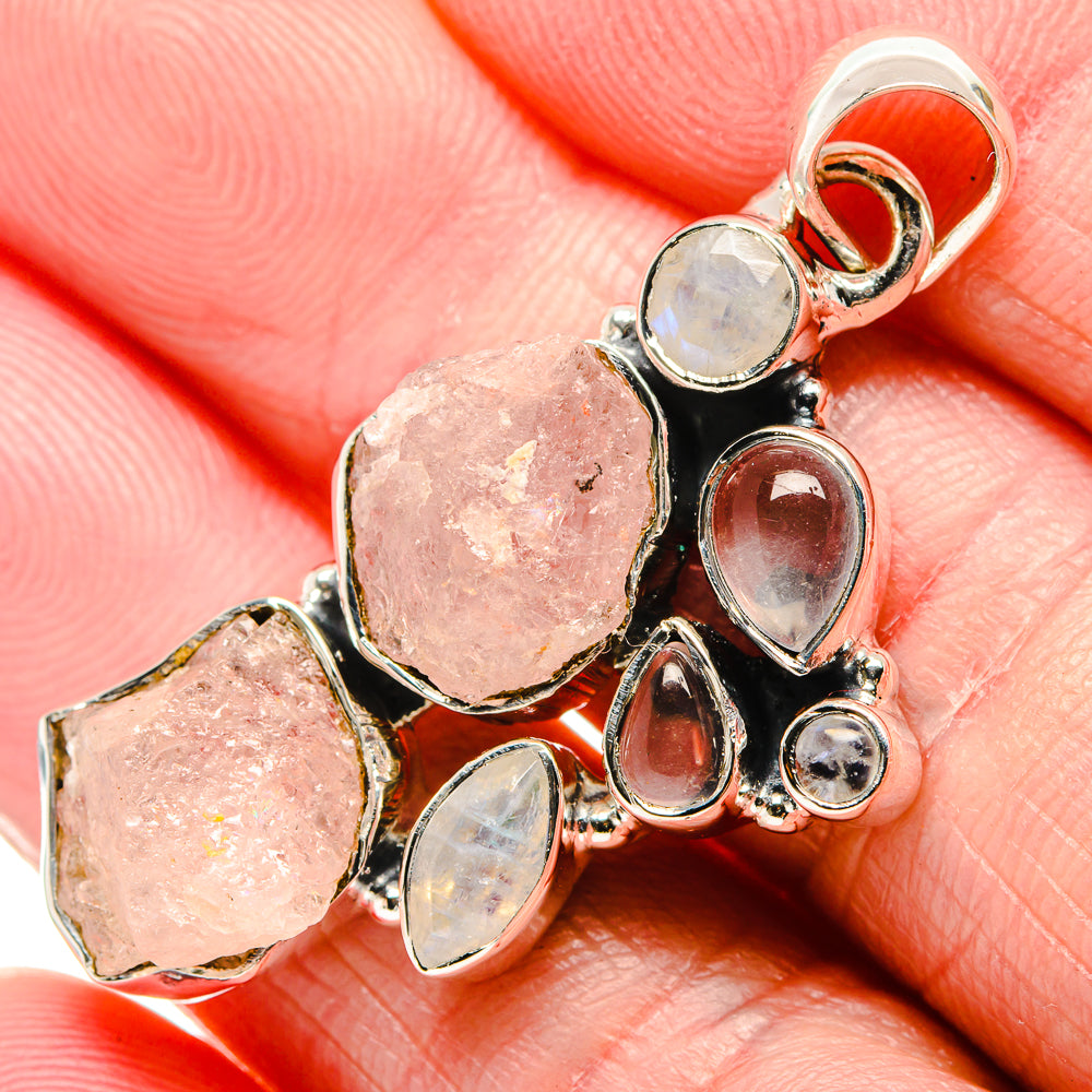 Rose Quartz, Rainbow Moonstone Pendants handcrafted by Anasilvercos - PD36212