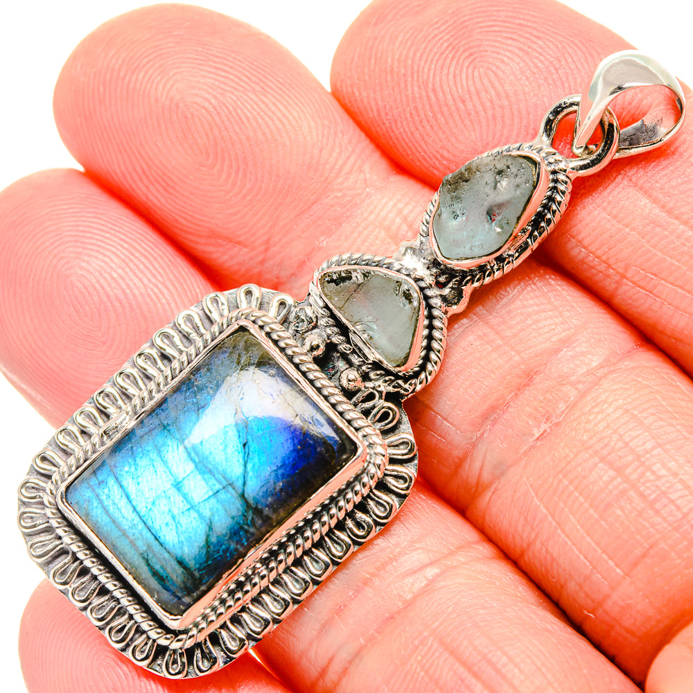 Labradorite, Aquamarine Pendants handcrafted by Anasilvercos - PD36214