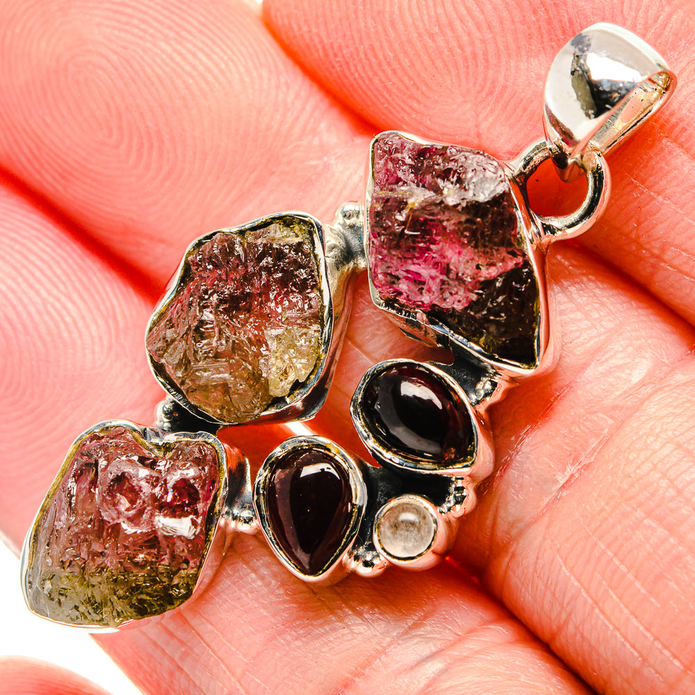 Pink Tourmaline, Garnet, Rainbow Moonstone Pendants handcrafted by Anasilvercos - PD36221